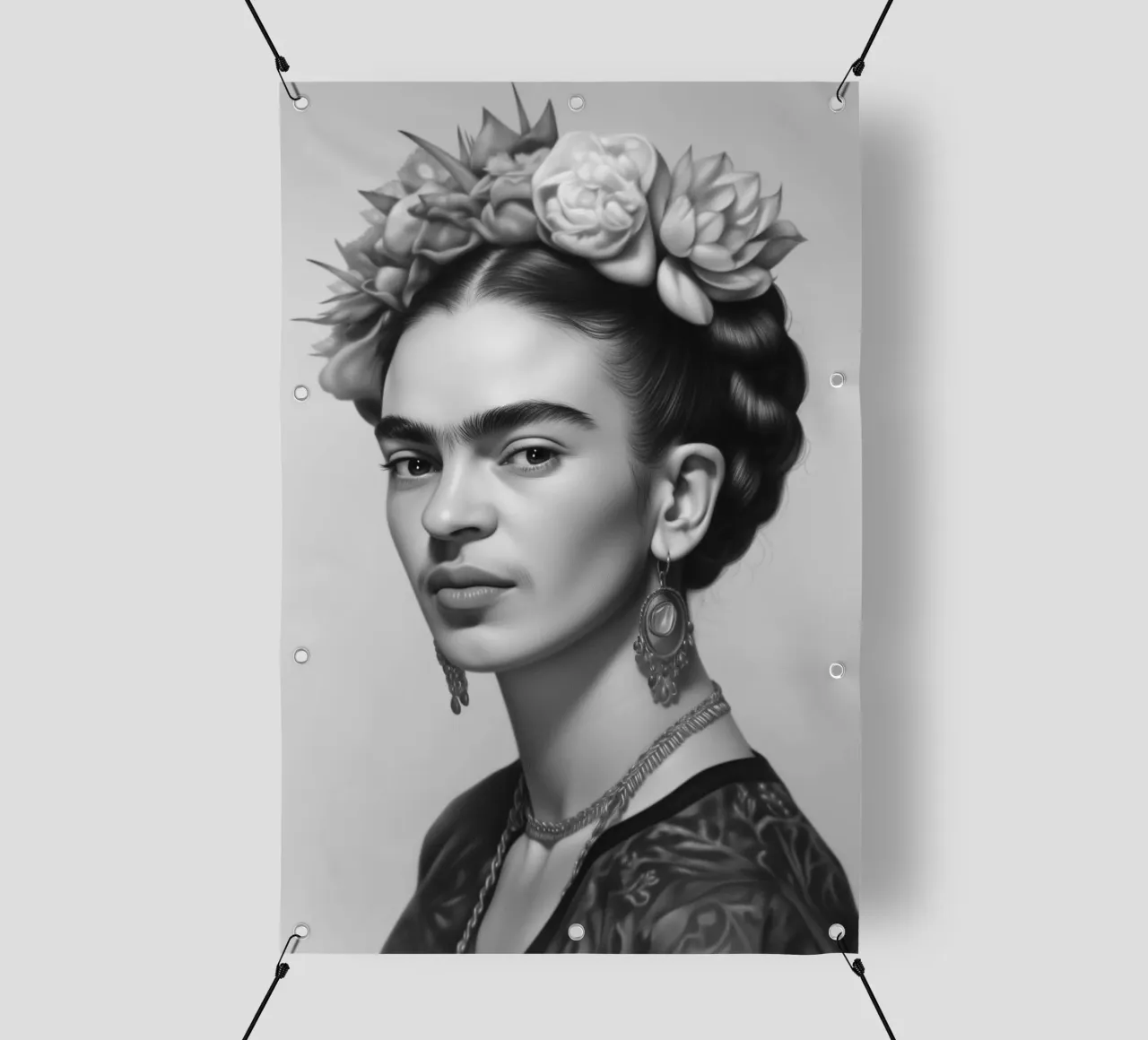 Ritratto Bellezza Frida B&N telo in pvc da Carinaprint