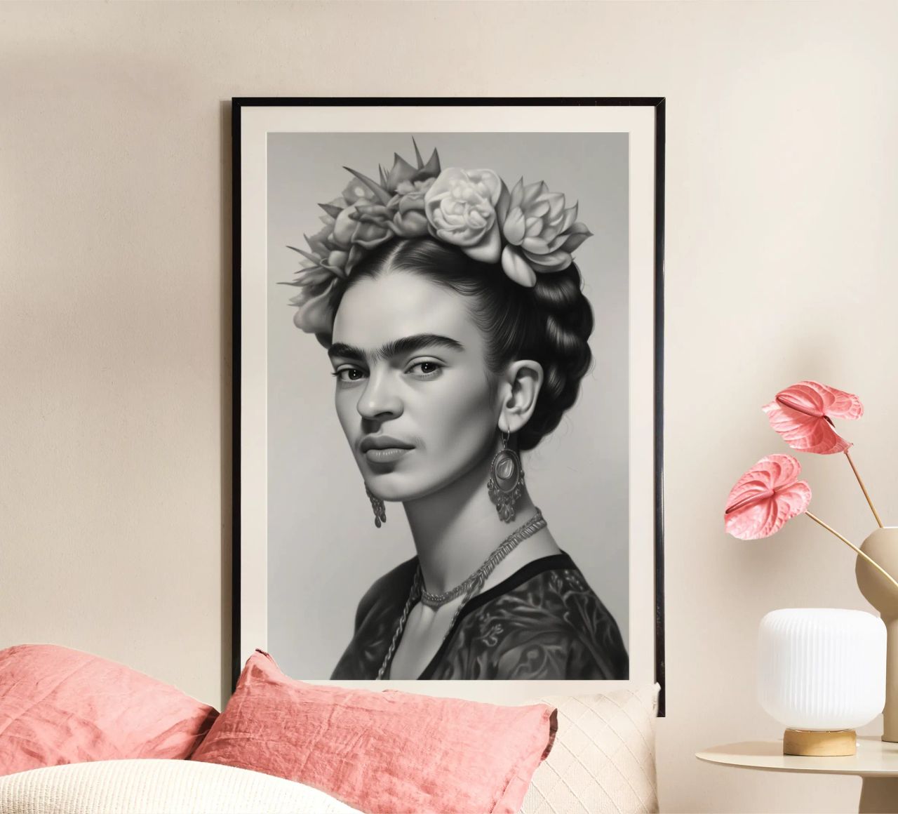 Porträt Schönheit Frida B&W Poster von Carinaprint