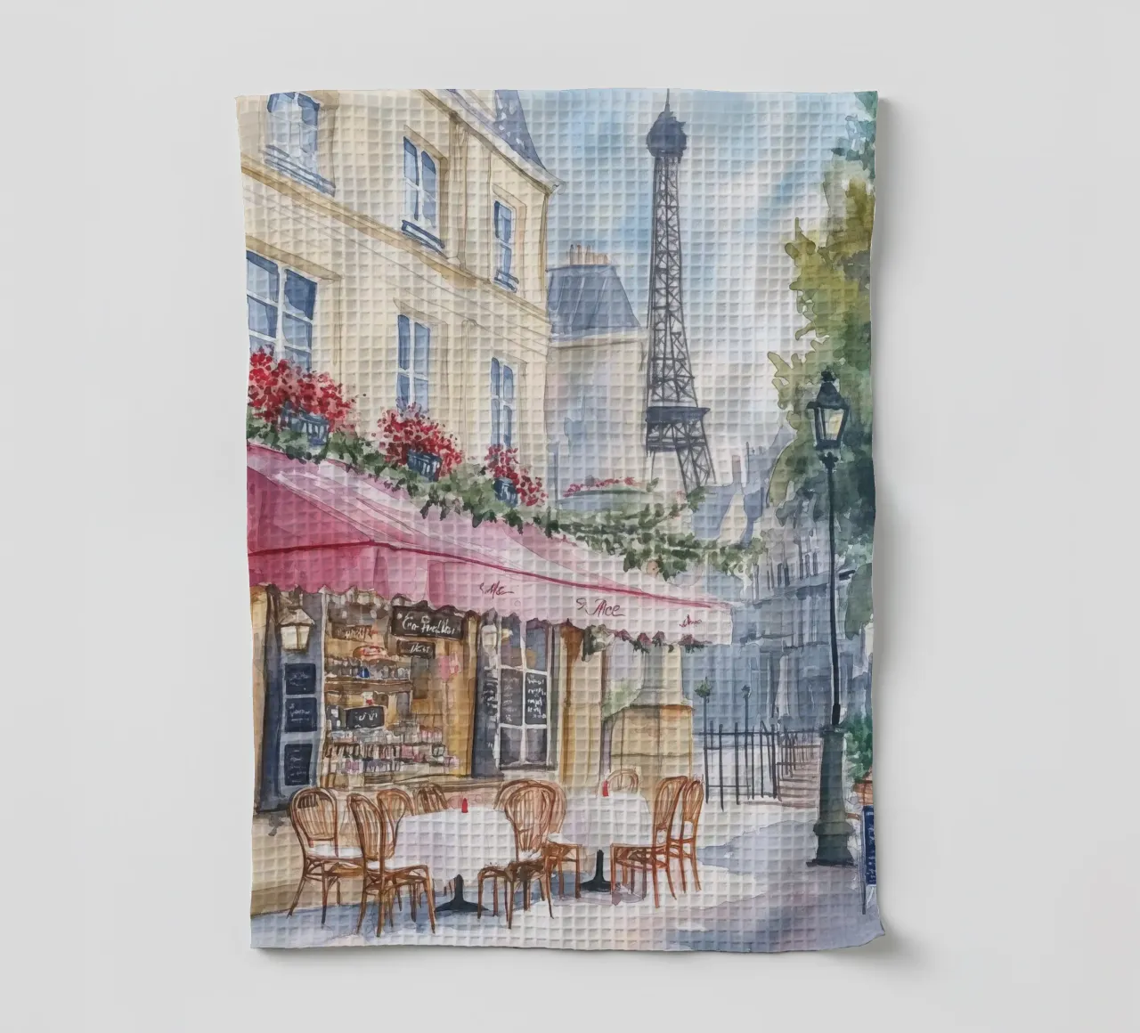 Paris Street Cafe Painting tea towel by Melloi Art Print