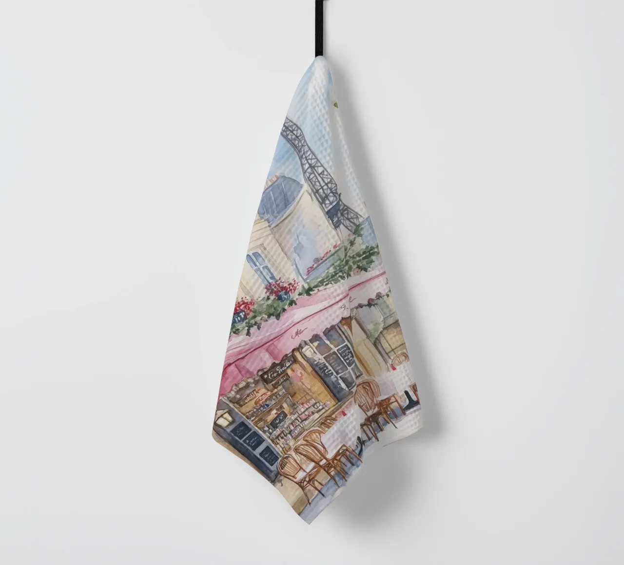 Paris Street Cafe Painting tea towel by Melloi Art Print