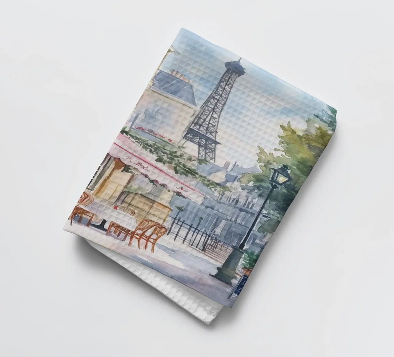 Paris Street Cafe Painting tea towel by Melloi Art Print