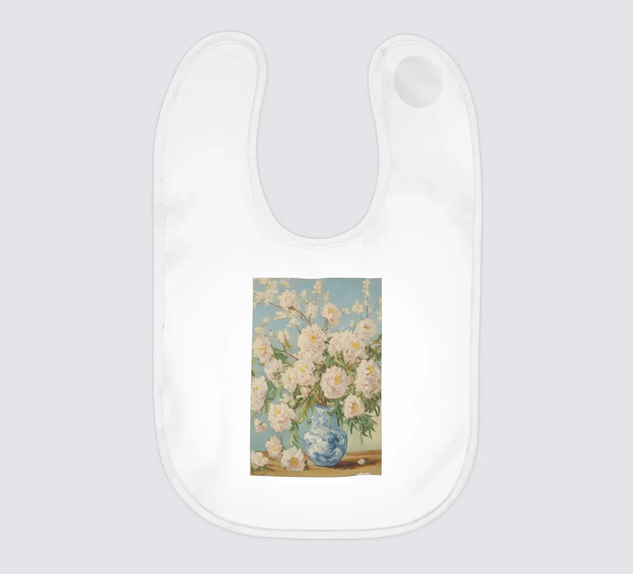 Peonie bianche in vaso blu bavaglino da Melloi Art Print