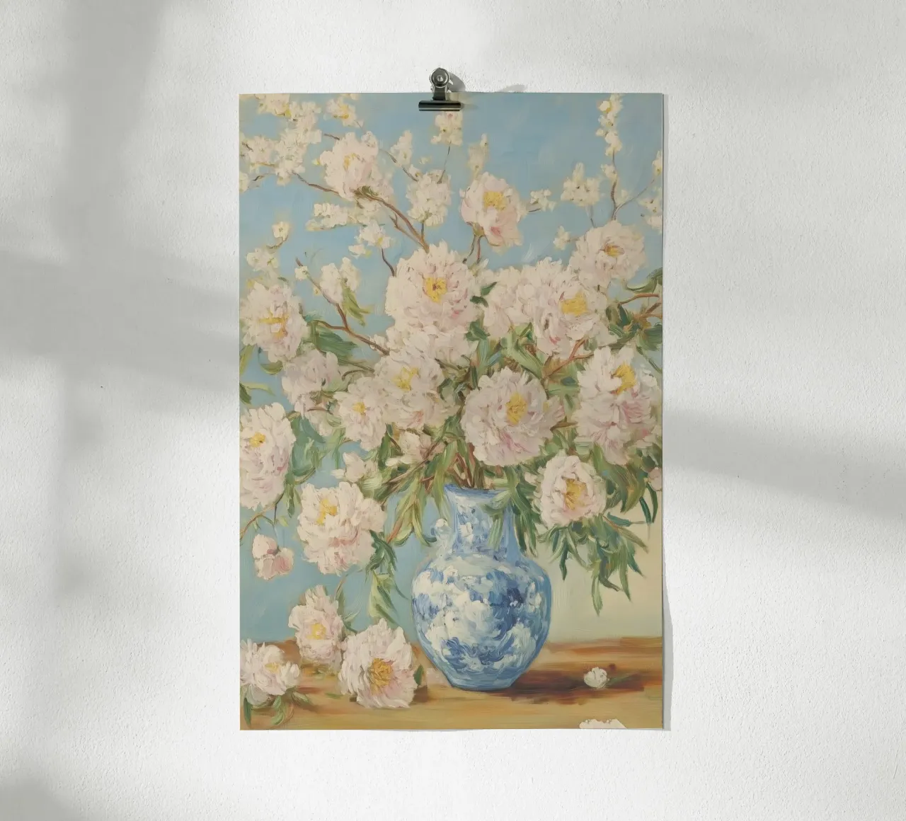 Peonie bianche in vaso blu carta hahnemühle da Melloi Art Print