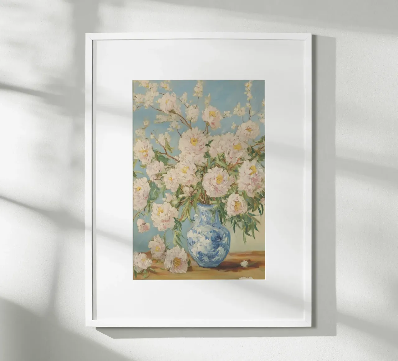 Peonie bianche in vaso blu carta hahnemühle da Melloi Art Print