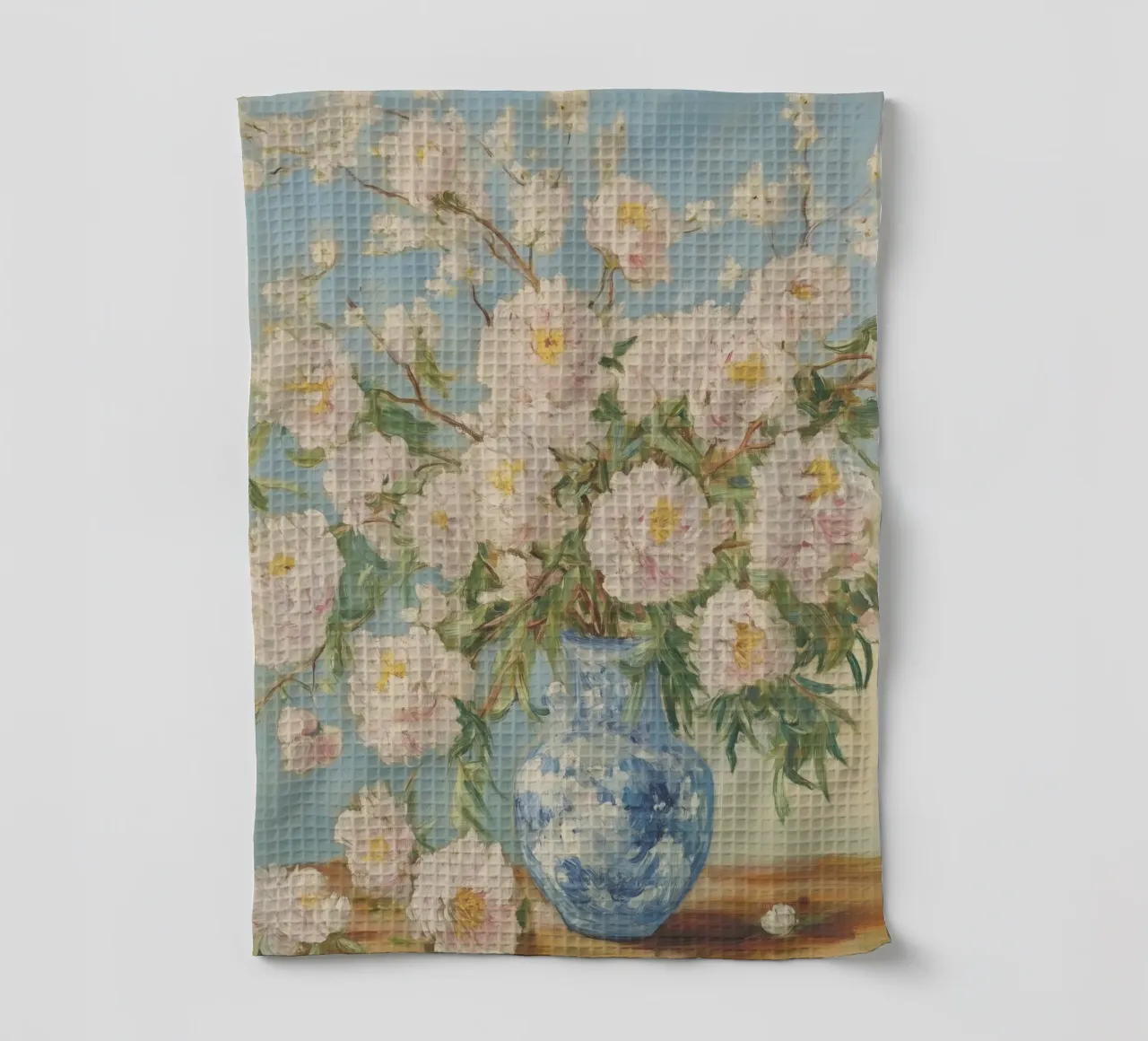 Peonie bianche in vaso blu canovaccio da cucina da Melloi Art Print