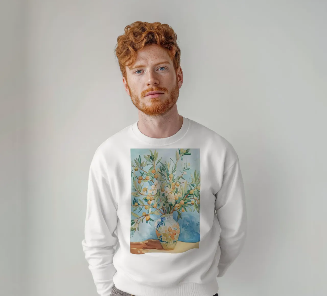 Rami d'ulivo nel vaso felpa da Melloi Art Print