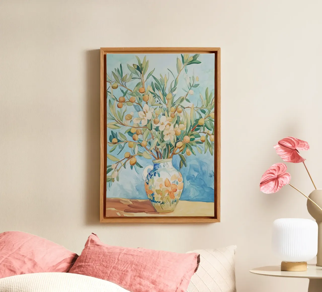 Olijftakken in de vaas canvas met Baklijst van Melloi Art Print