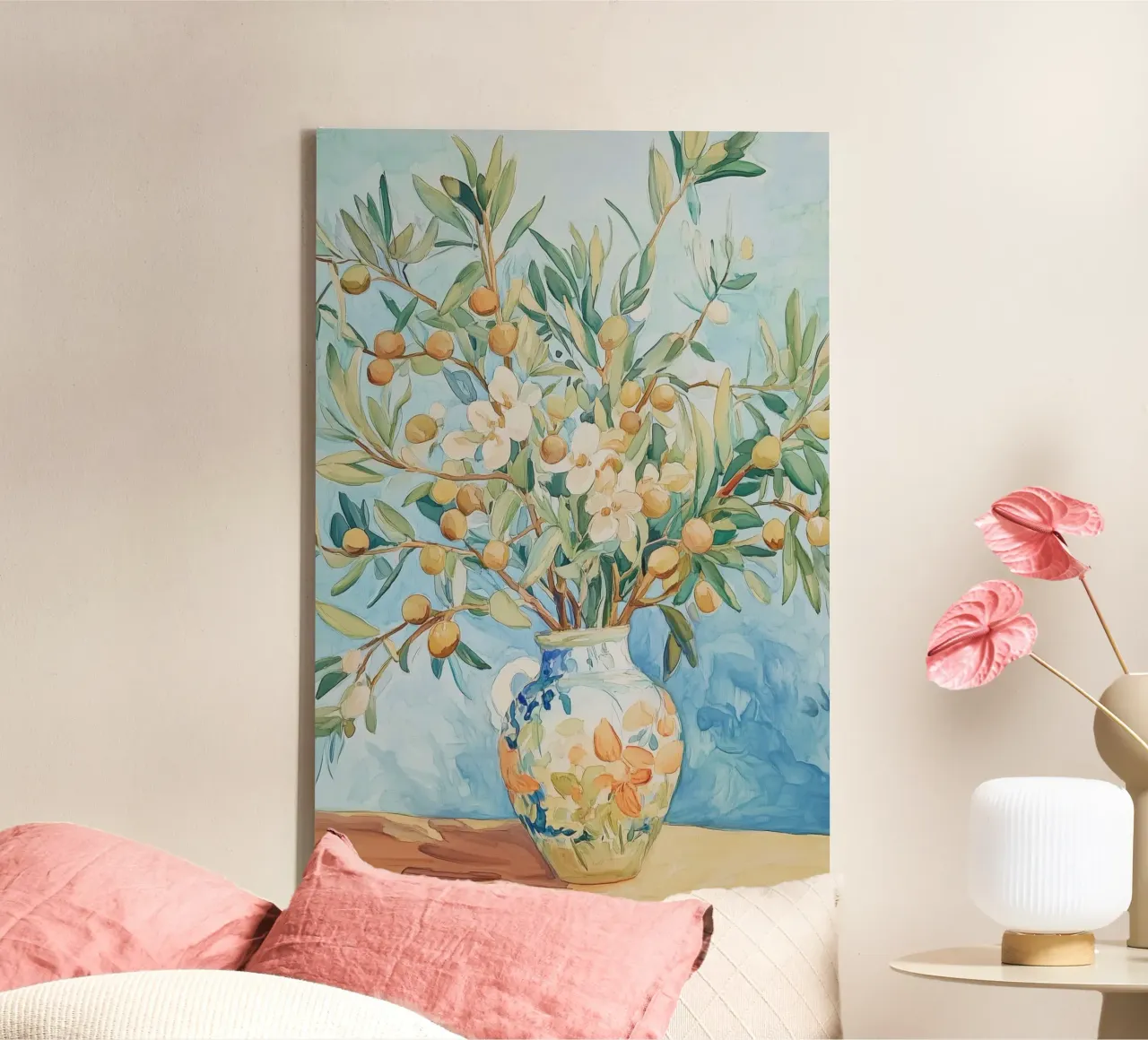 Olijftakken in de vaas canvas met Baklijst van Melloi Art Print