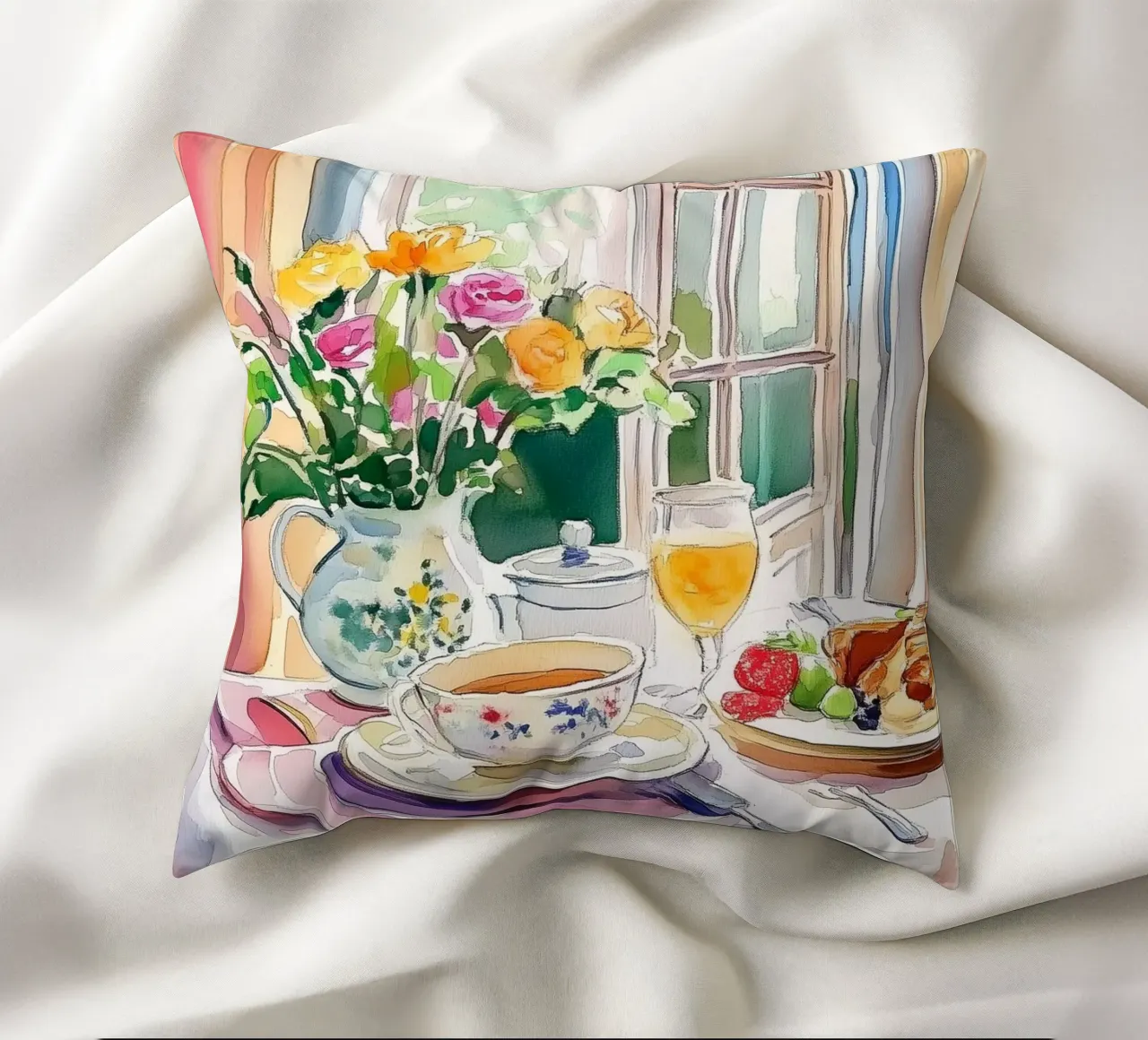 Colazione con fiori freschi cuscino da Melloi Art Print