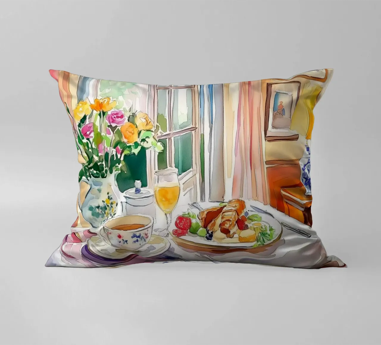 Colazione con fiori freschi cuscino da Melloi Art Print