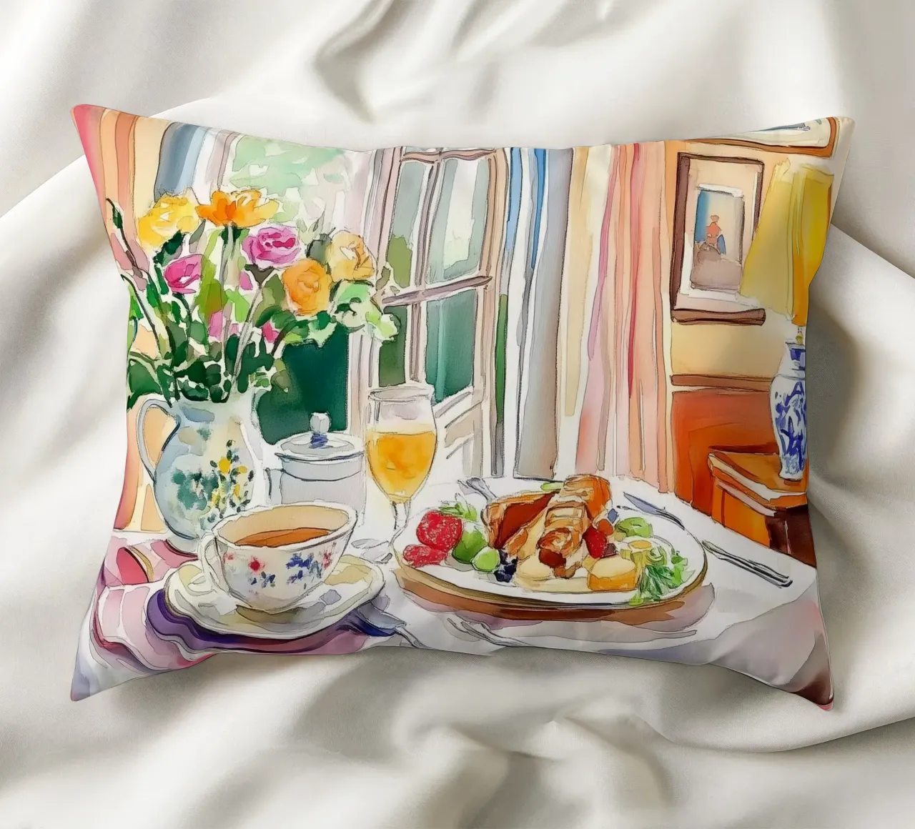 Colazione con fiori freschi cuscino da Melloi Art Print