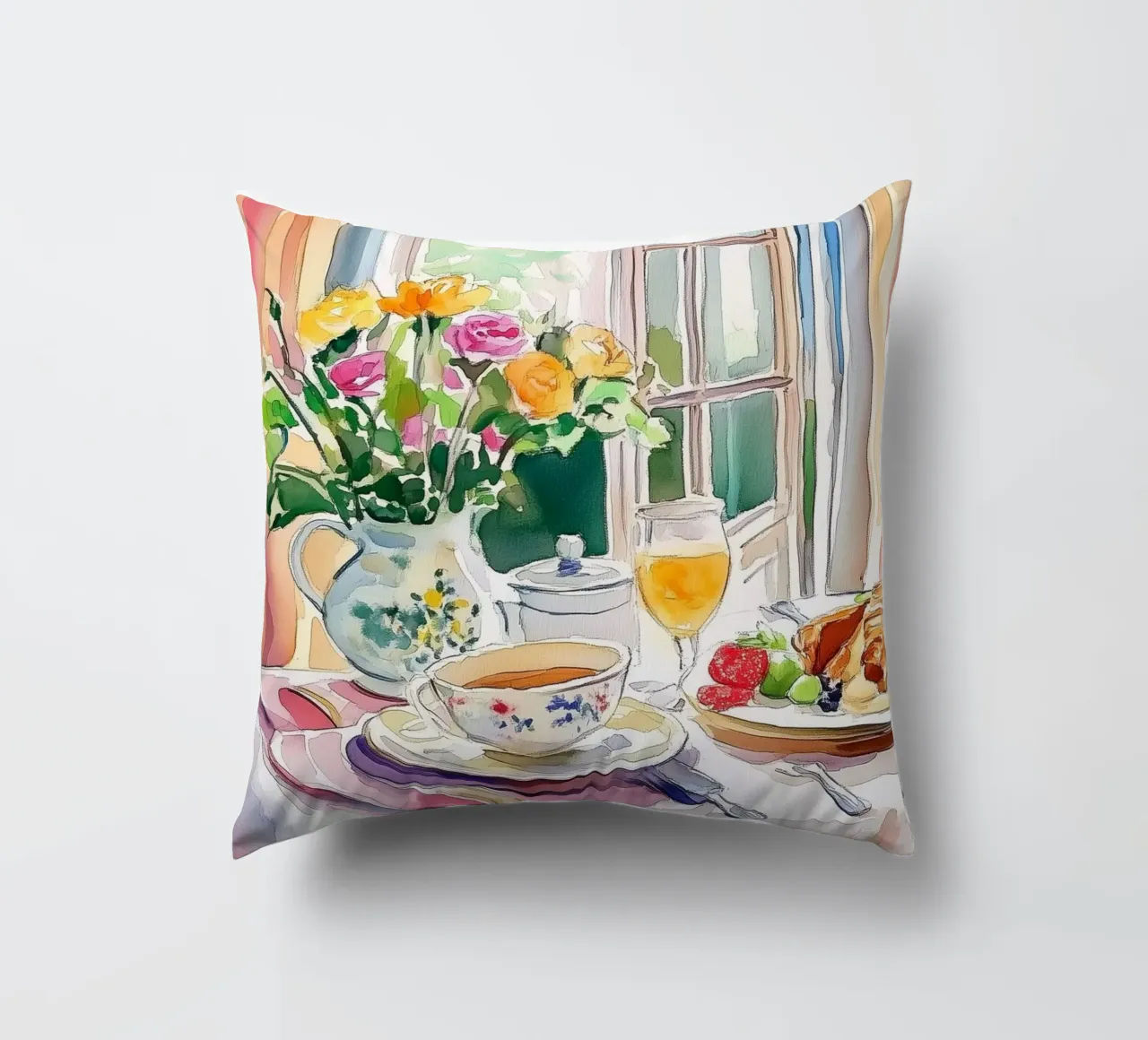Colazione con fiori freschi cuscino da Melloi Art Print
