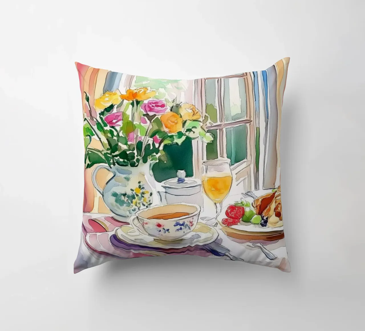 Colazione con fiori freschi cuscino da Melloi Art Print