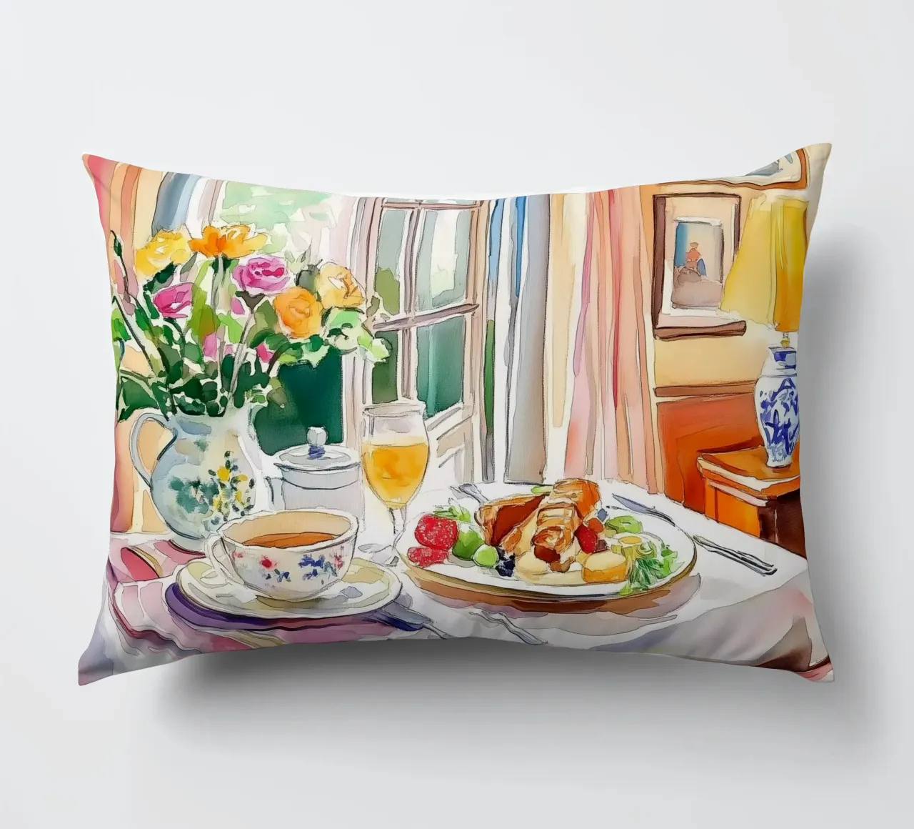 Colazione con fiori freschi cuscino da Melloi Art Print