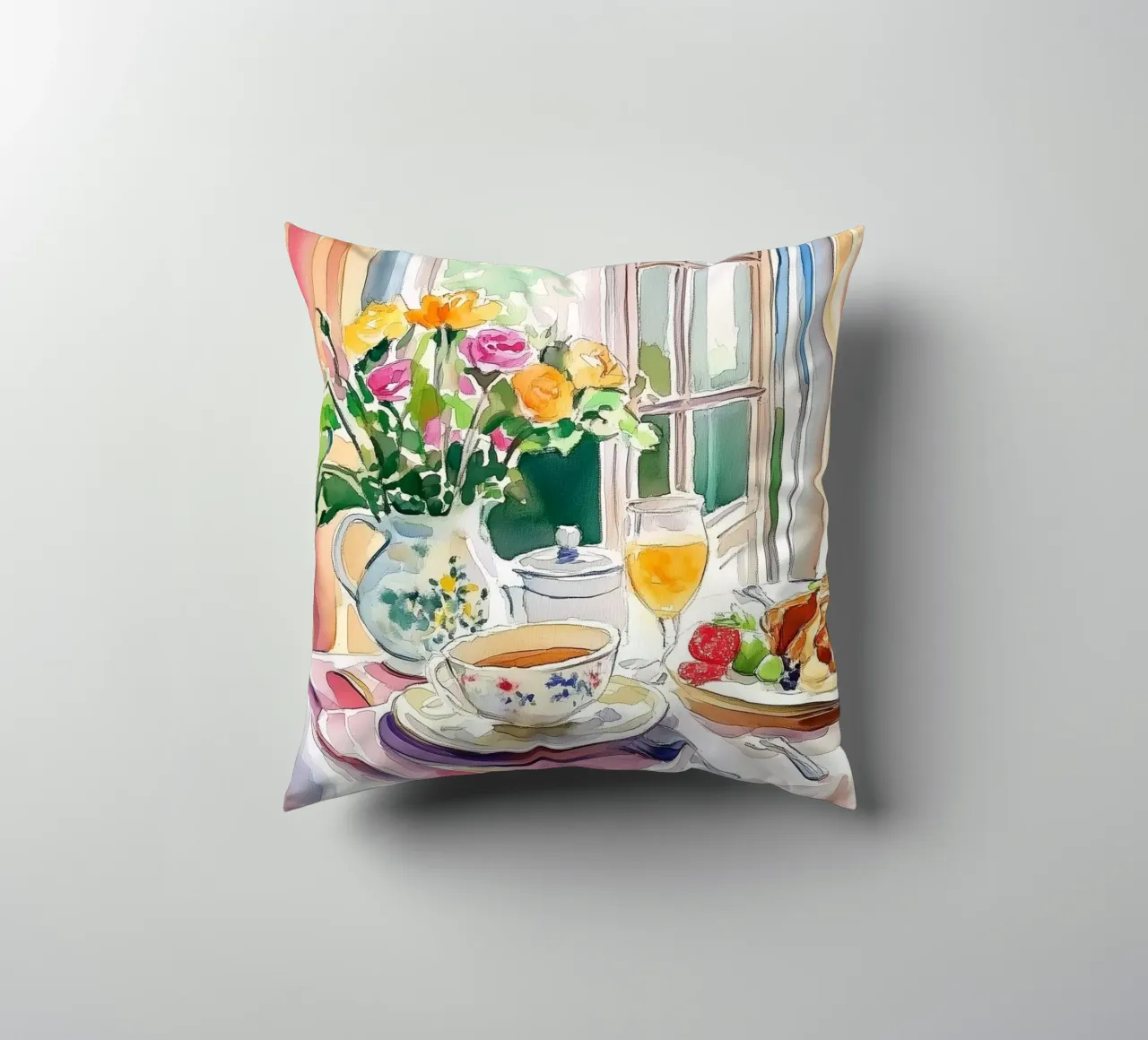 Colazione con fiori freschi cuscino da Melloi Art Print