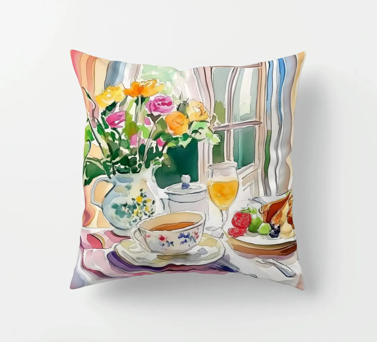 Colazione con fiori freschi cuscino da Melloi Art Print