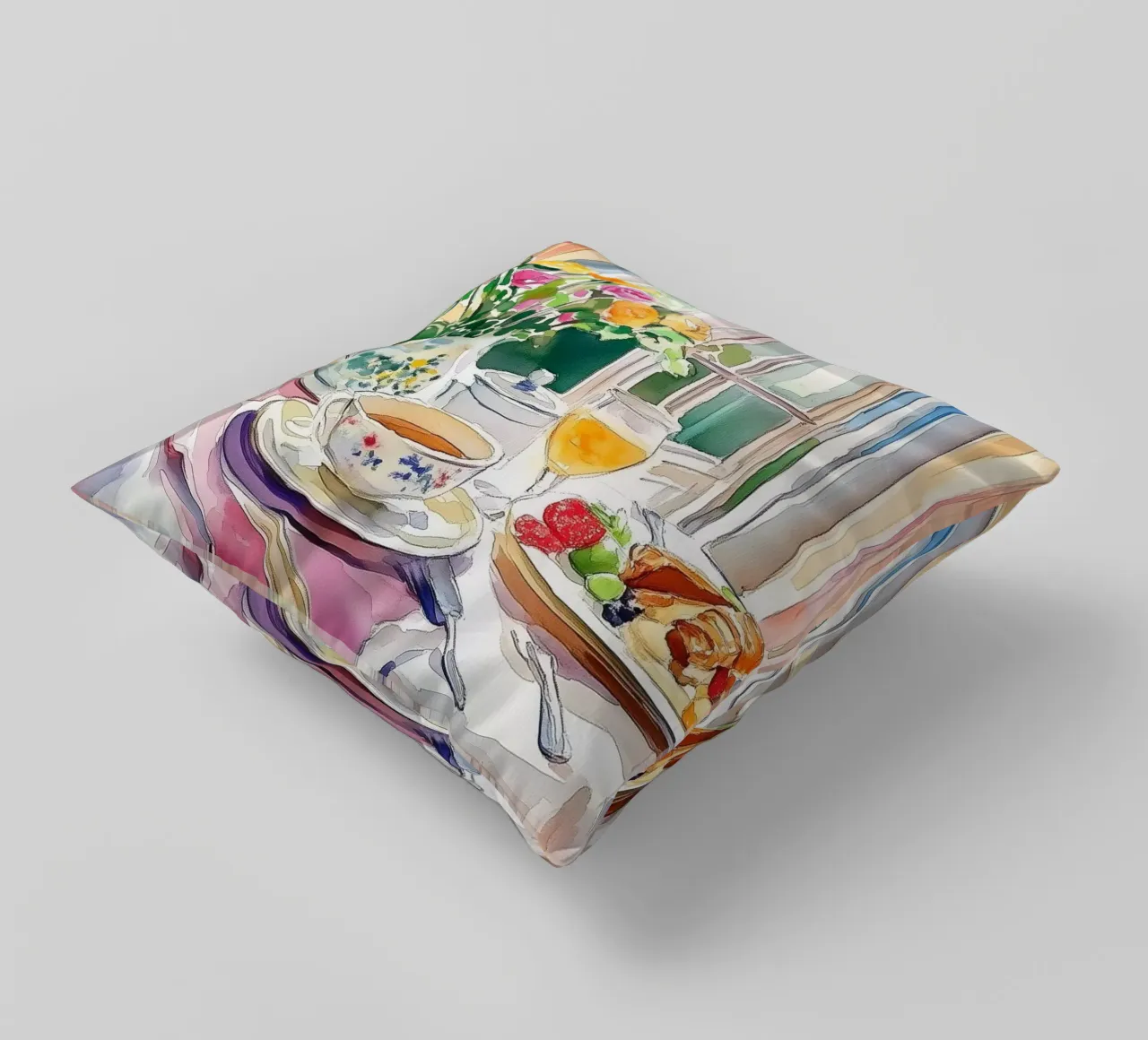 Colazione con fiori freschi cuscino da Melloi Art Print