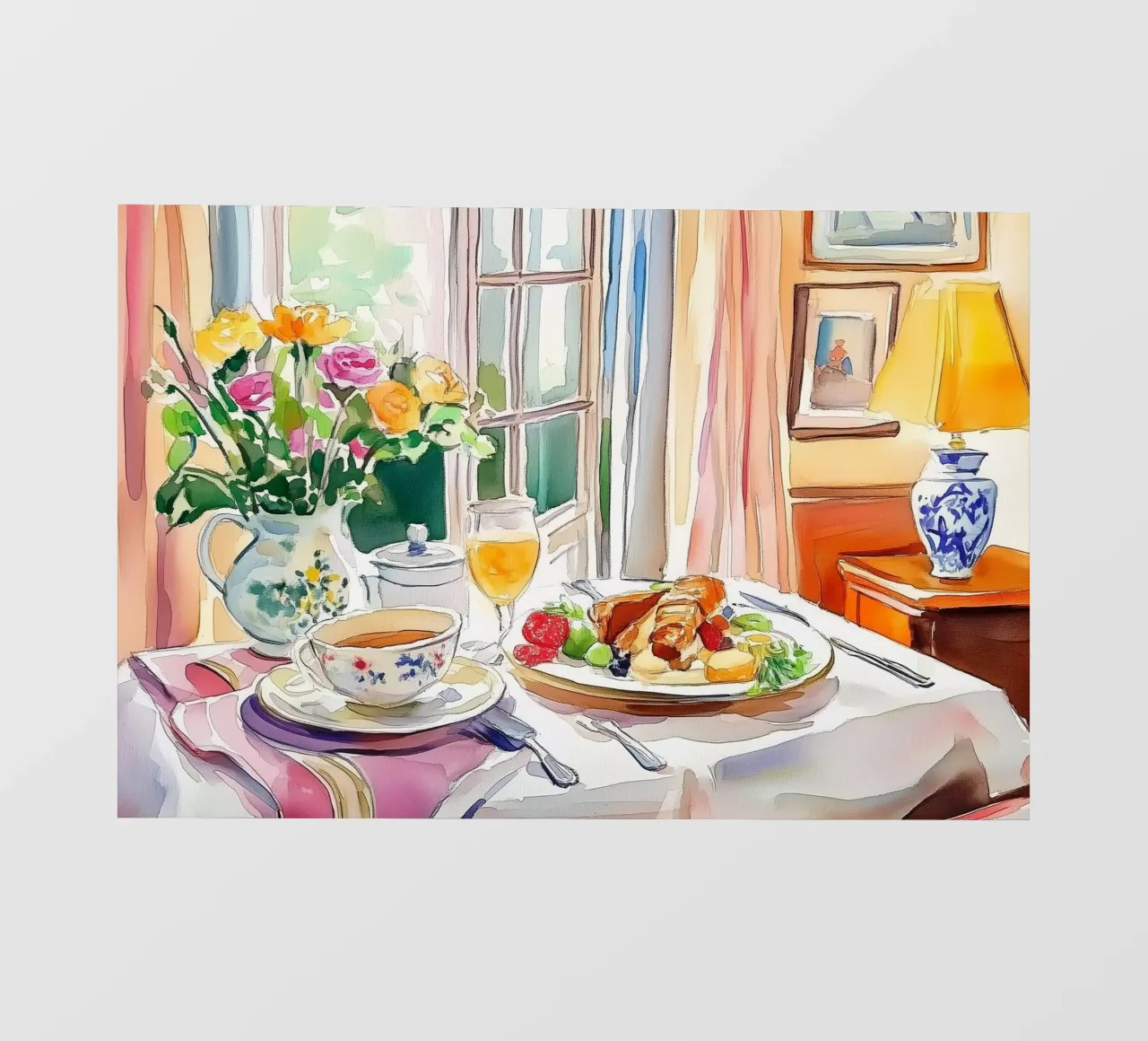 Colazione con fiori freschi pellicola backlit da Melloi Art Print