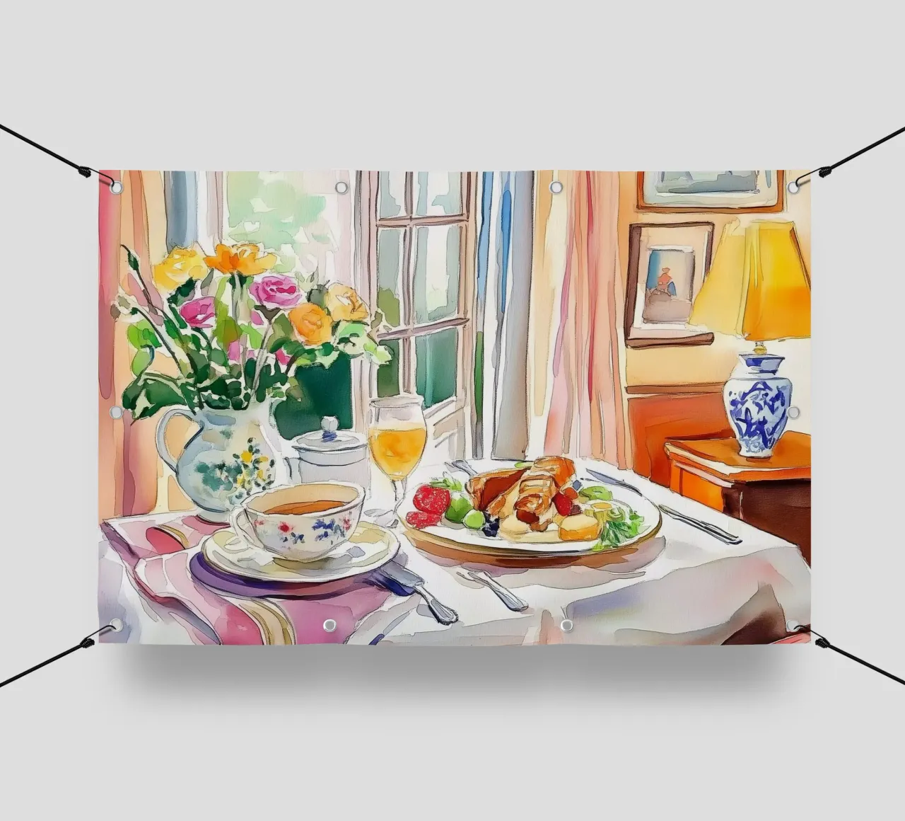Colazione con fiori freschi telo in pvc da Melloi Art Print