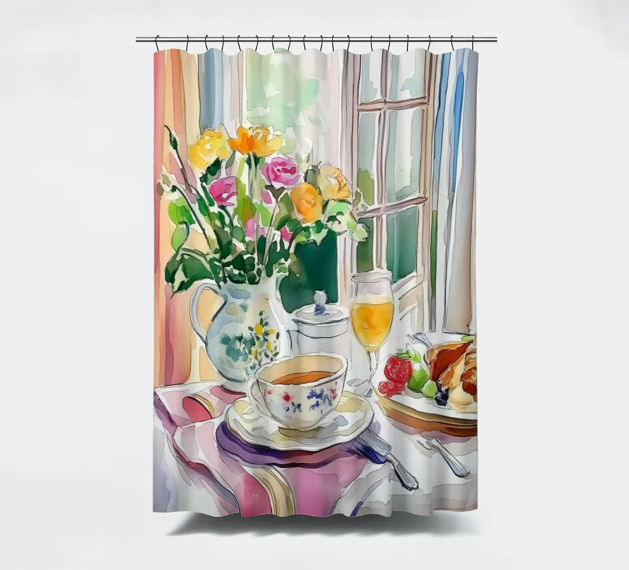 Colazione con fiori freschi tenda da doccia da Melloi Art Print