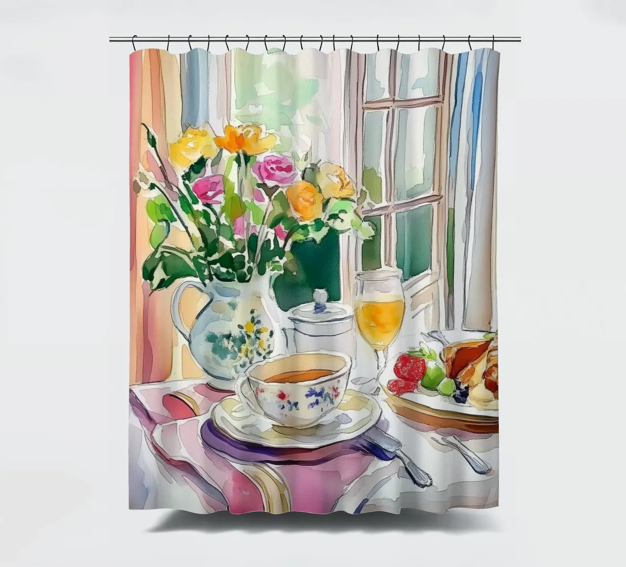 Colazione con fiori freschi tenda da doccia da Melloi Art Print