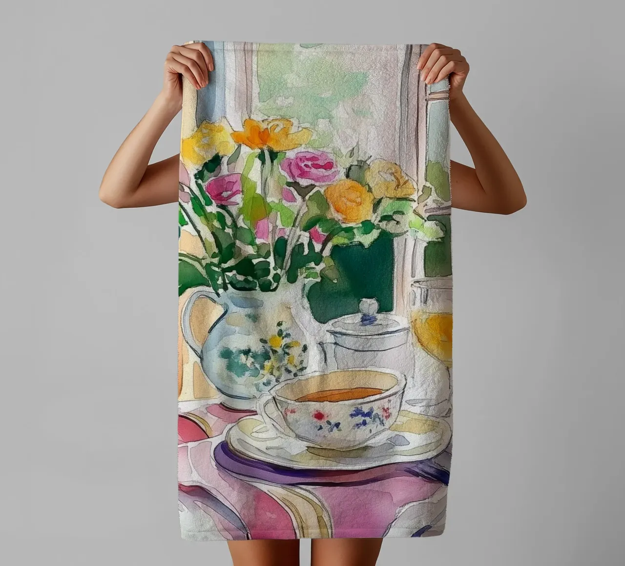 Colazione con fiori freschi asciugamano da bagno da Melloi Art Print