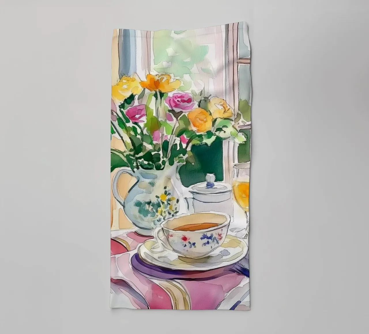 Colazione con fiori freschi asciugamano da bagno da Melloi Art Print