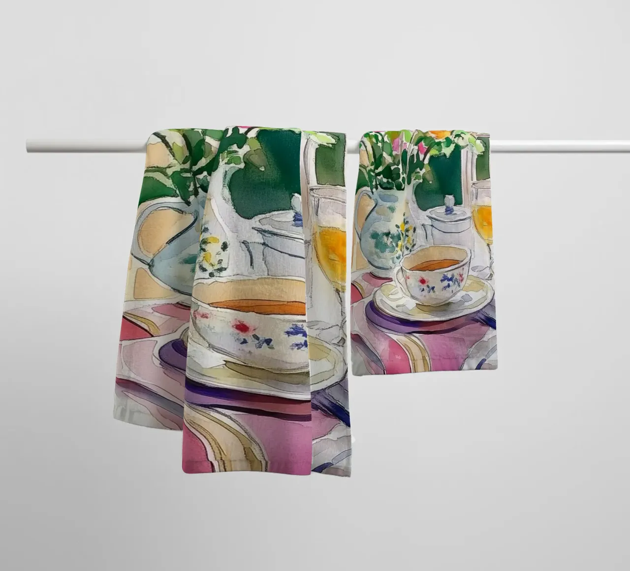 Colazione con fiori freschi asciugamano da bagno da Melloi Art Print