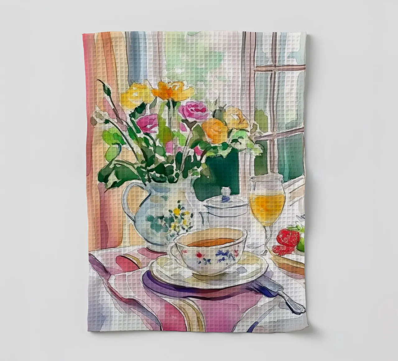 Colazione con fiori freschi canovaccio da cucina da Melloi Art Print