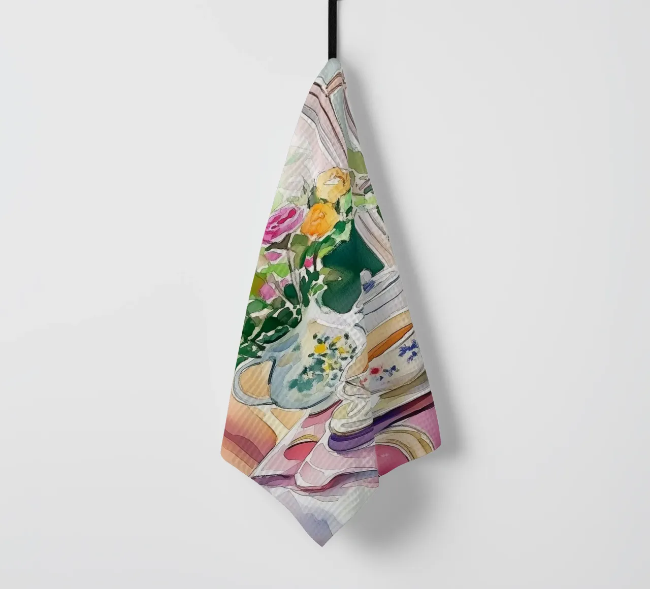 Colazione con fiori freschi canovaccio da cucina da Melloi Art Print