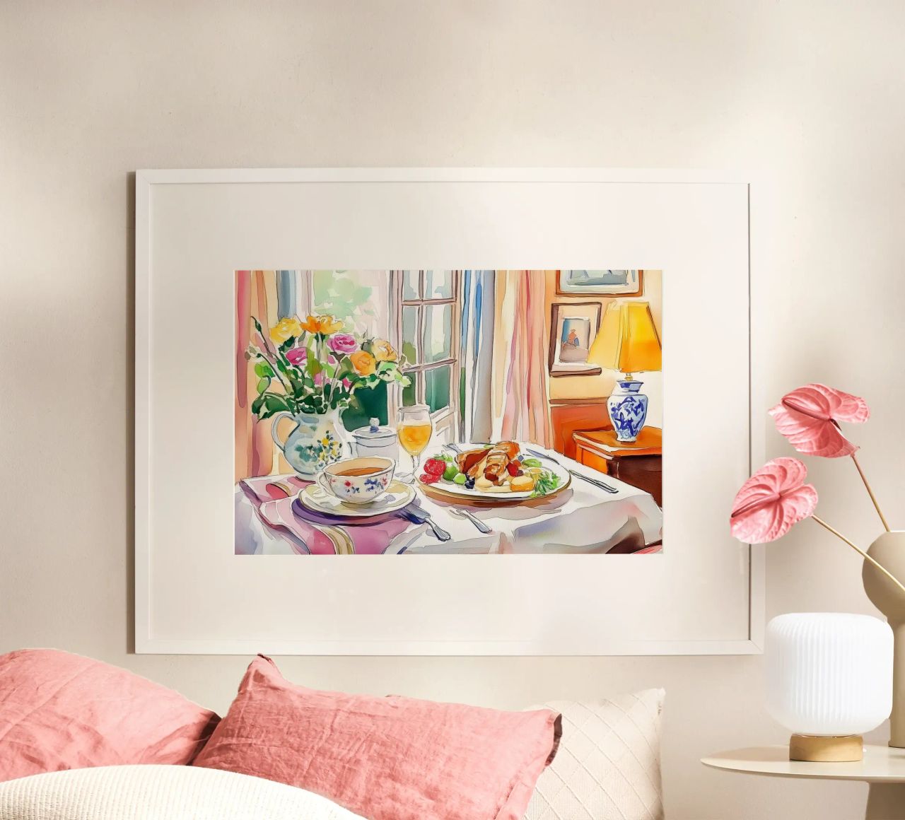 Frühstücksteeservice mit frischen Blumen Poster von Melloi Art Print