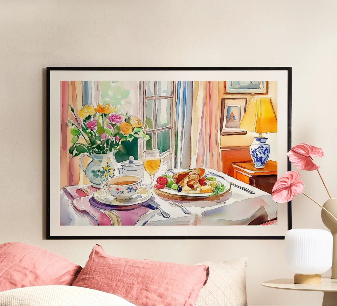 Frühstücksteeservice mit frischen Blumen Poster von Melloi Art Print