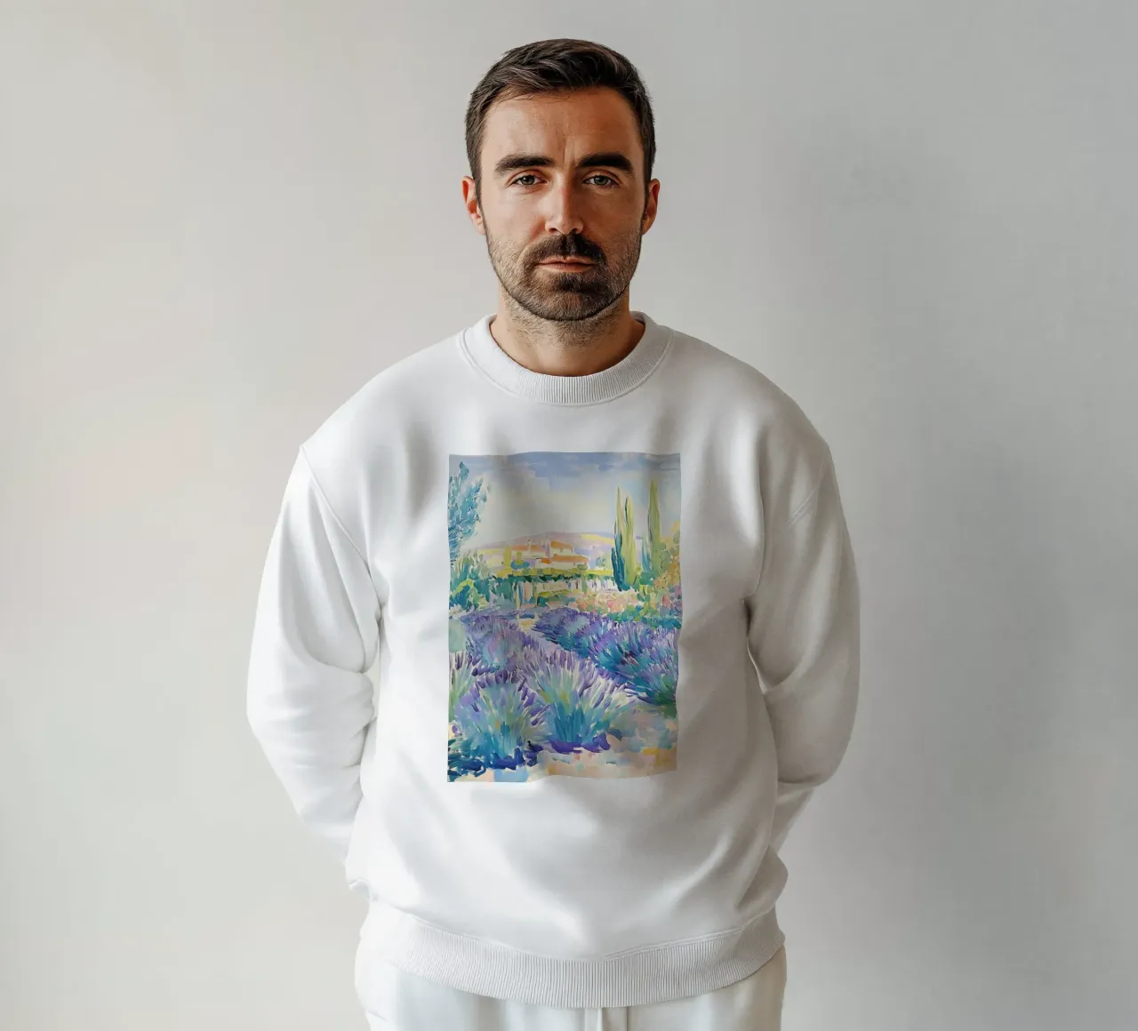 Provence Lavender Field with Cypress Trees sweatshirt by Melloi Art Print