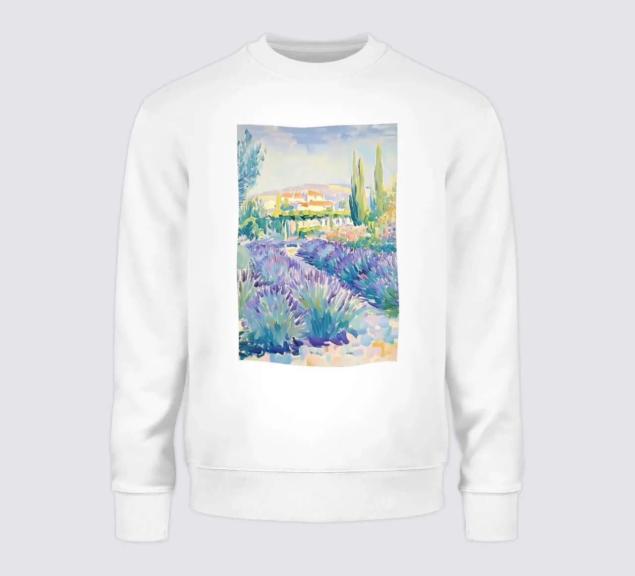 Provence Lavender Field with Cypress Trees sweatshirt by Melloi Art Print