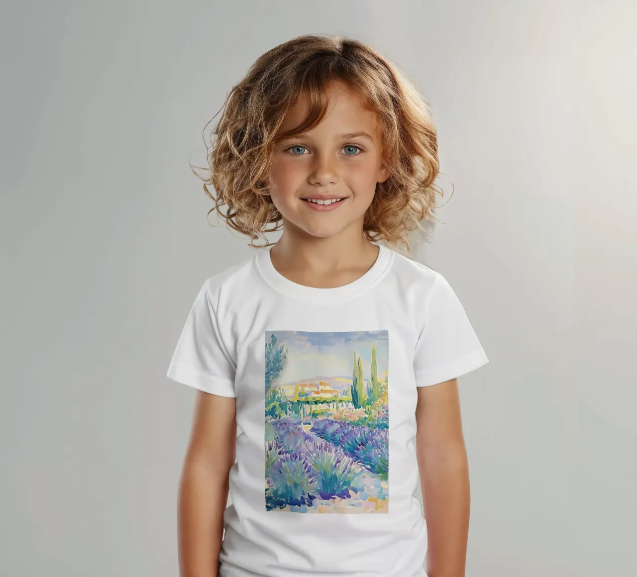 Provence Lavender Field with Cypress Trees kids t-shirt by Melloi Art Print