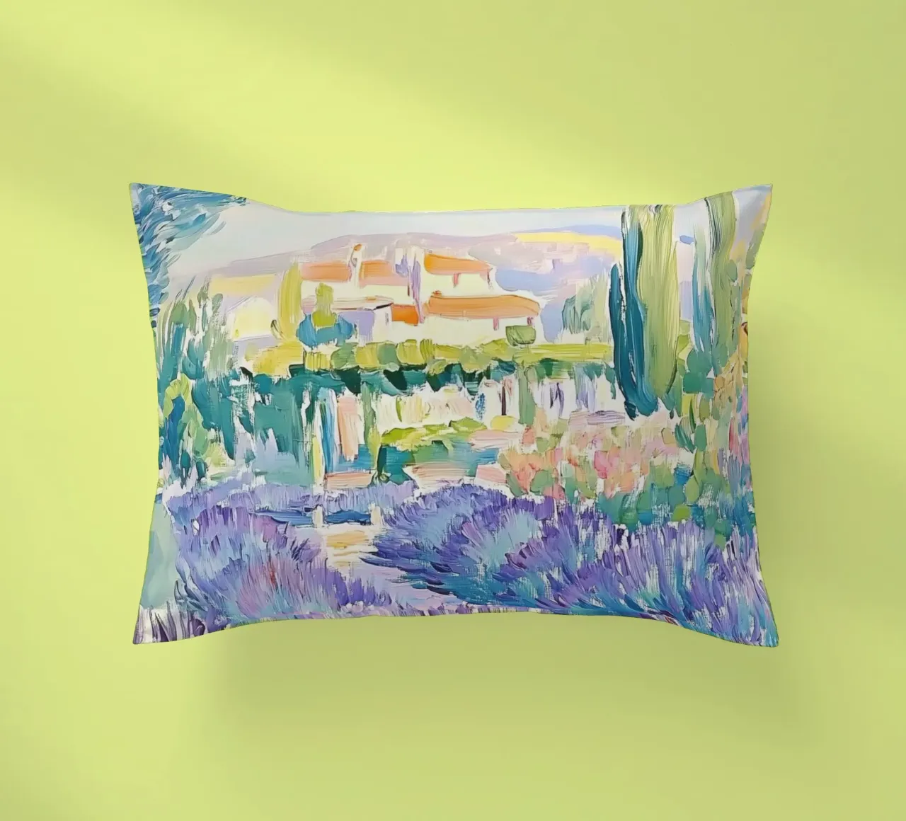 Provence Lavender Field with Cypress Trees decorative cushion by Melloi Art Print