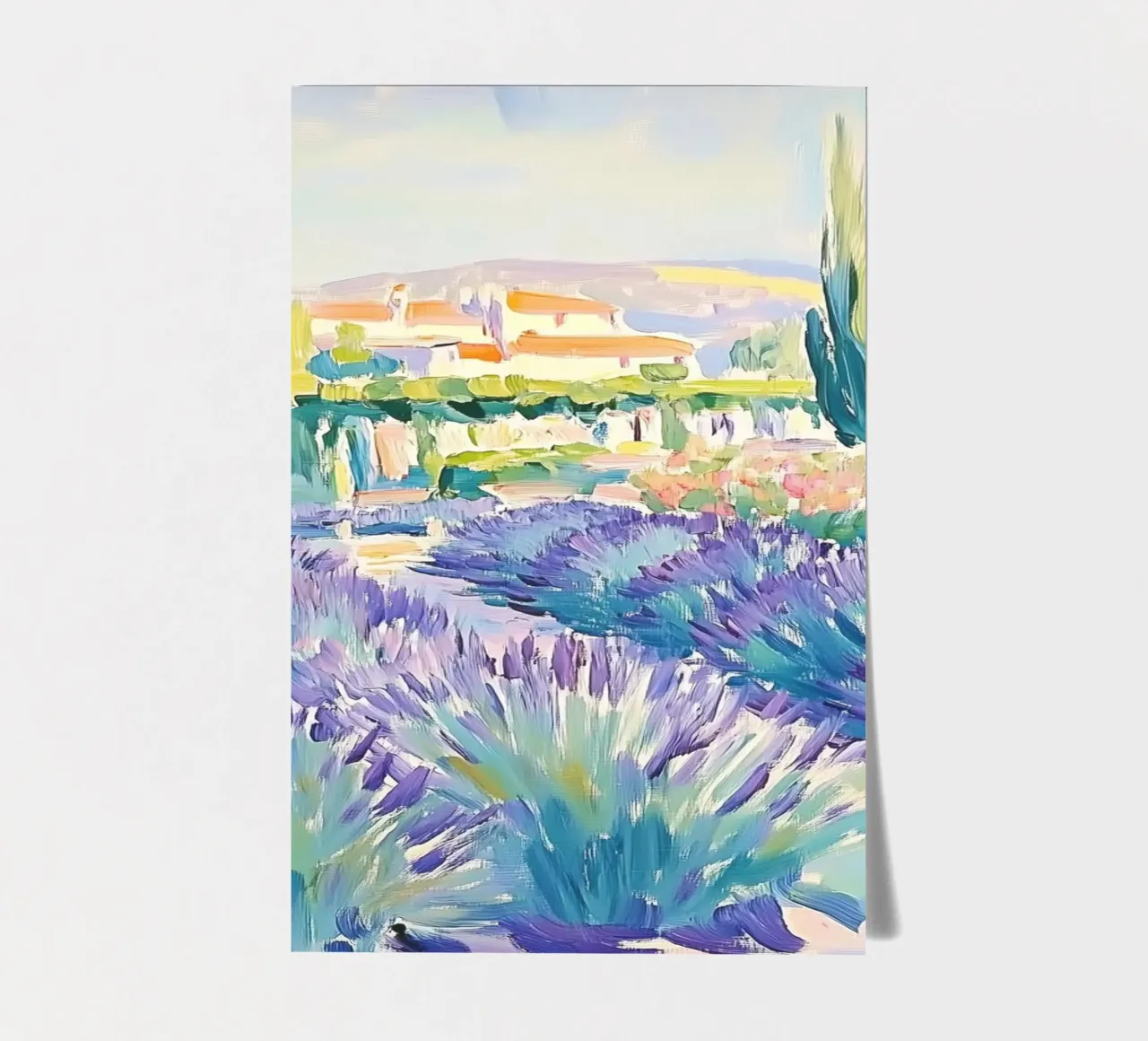 Provence Lavender Field with Cypress Trees sticker sheet by Melloi Art Print