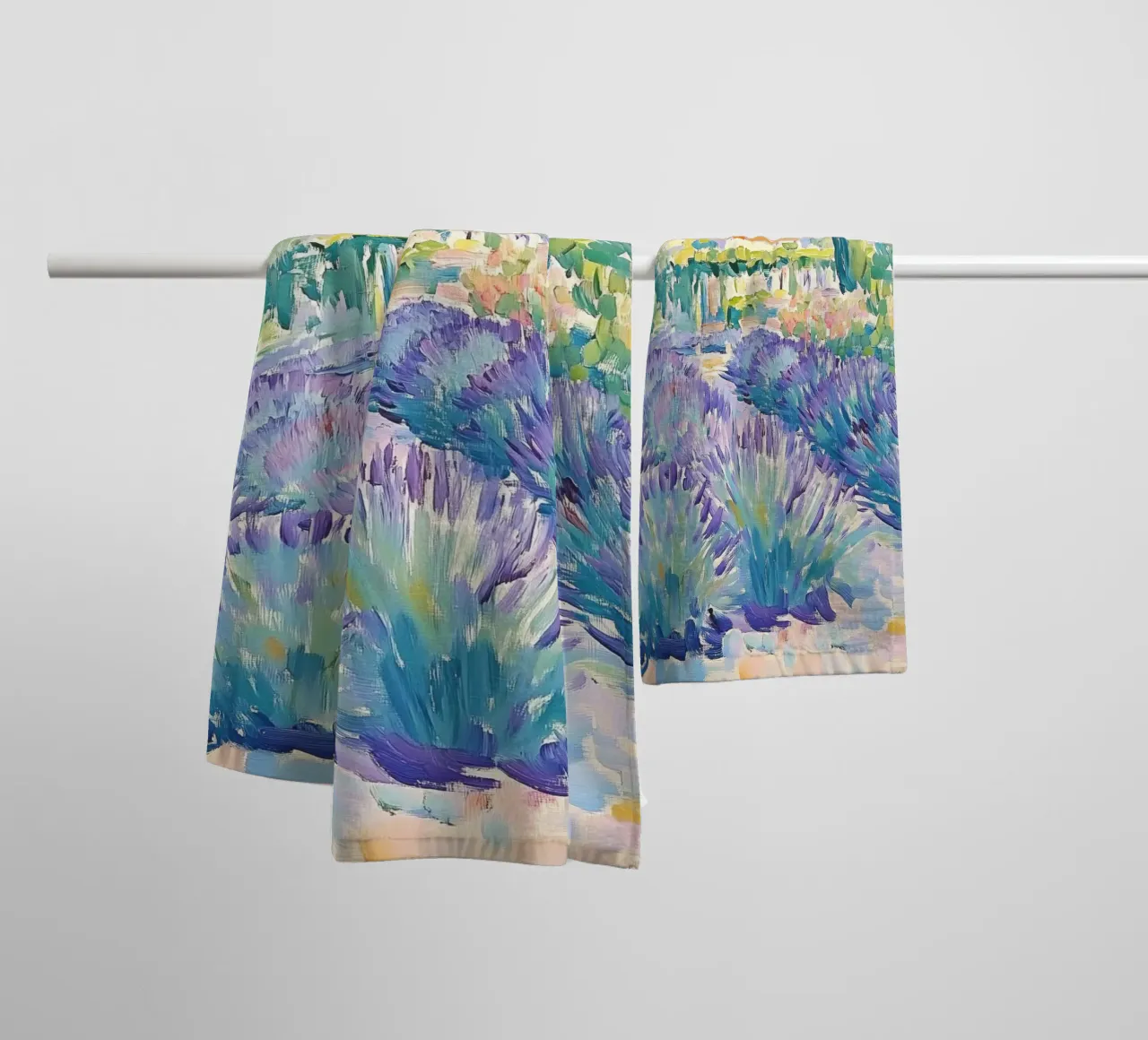 Provence Lavender Field with Cypress Trees towel by Melloi Art Print