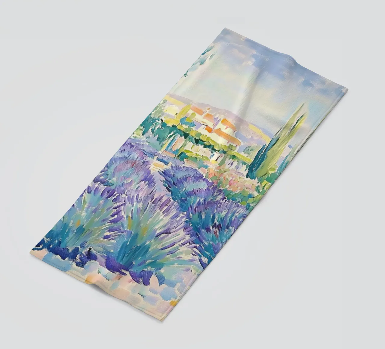 Provence Lavender Field with Cypress Trees beach towel by Melloi Art Print