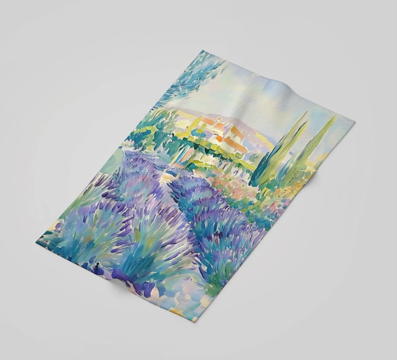 Provence Lavender Field with Cypress Trees beach towel by Melloi Art Print