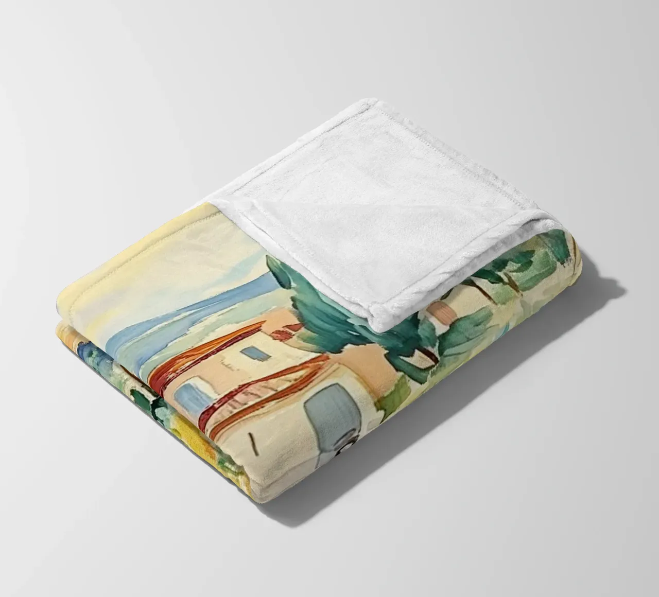 Acquerello di villa toscana con vigneto coperta in pile da Melloi Art Print