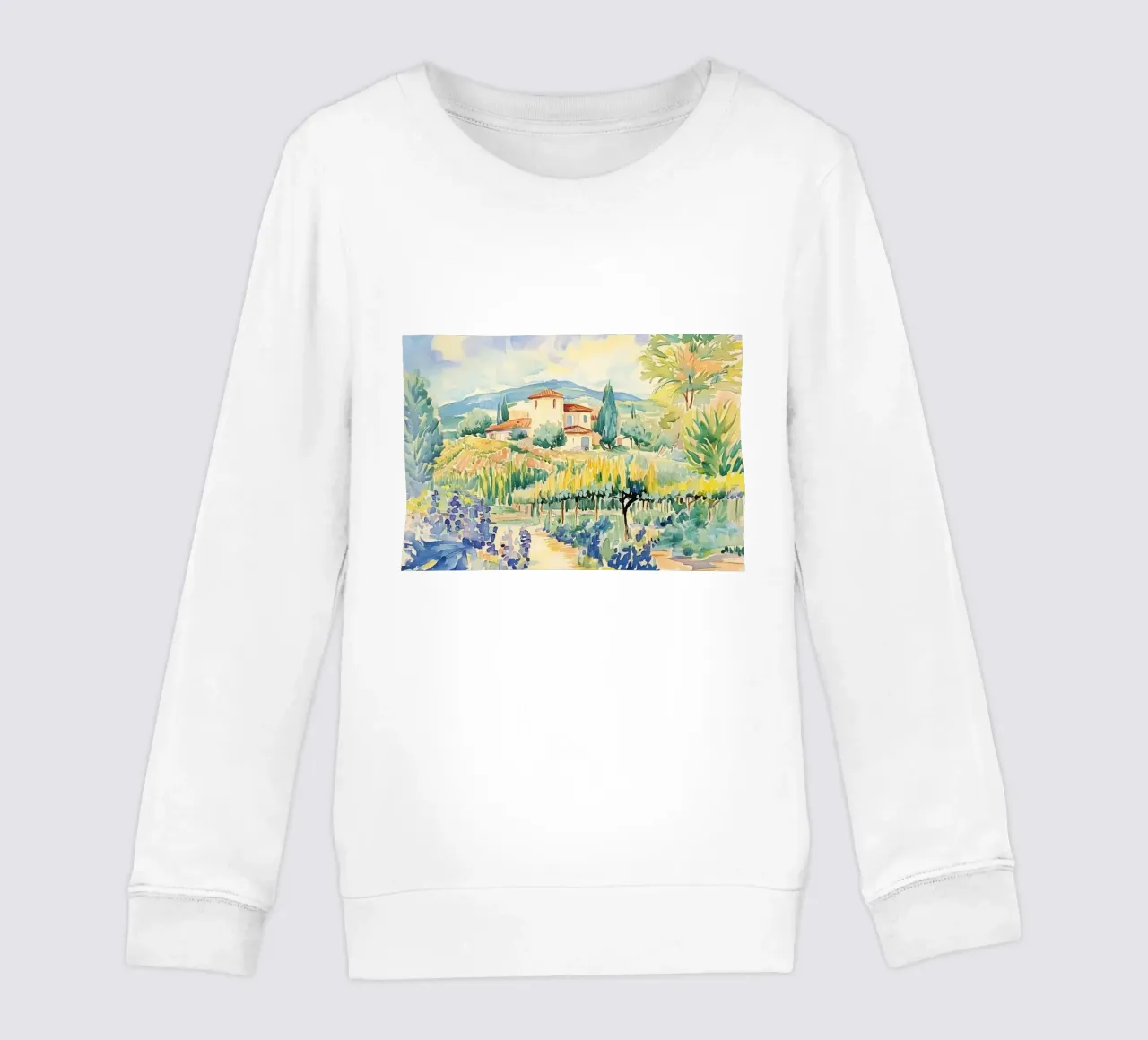 Acquerello di villa toscana con vigneto felpa bambino da Melloi Art Print
