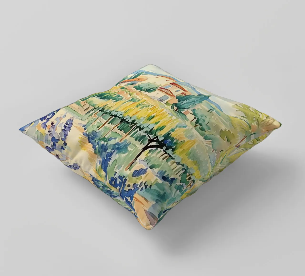Acquerello di villa toscana con vigneto cuscino da Melloi Art Print