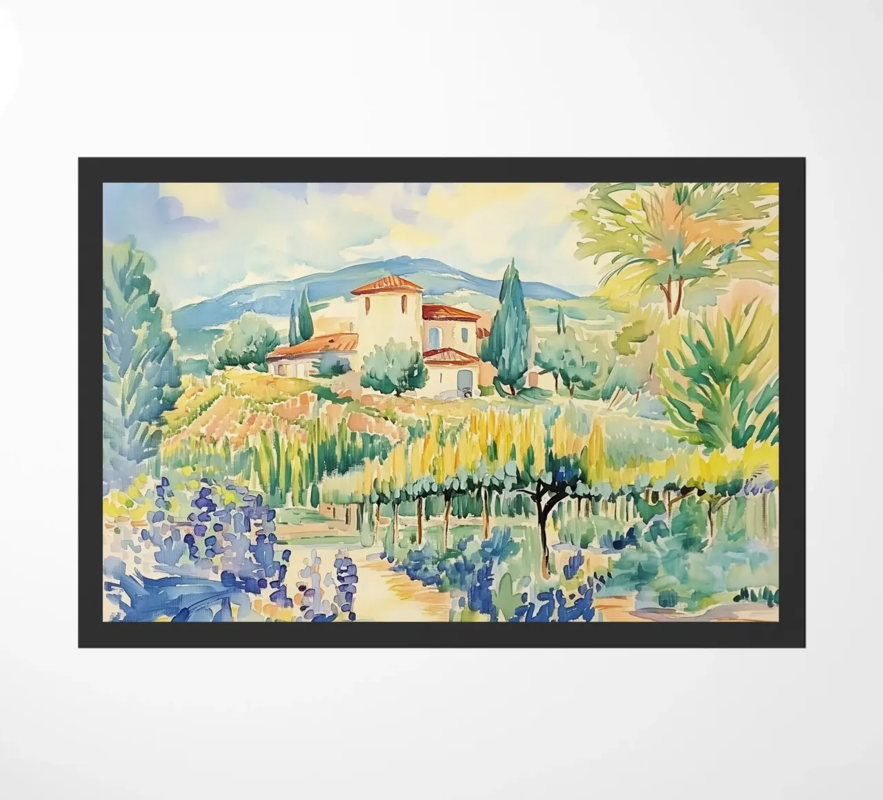 Acquerello di villa toscana con vigneto zerbino da Melloi Art Print