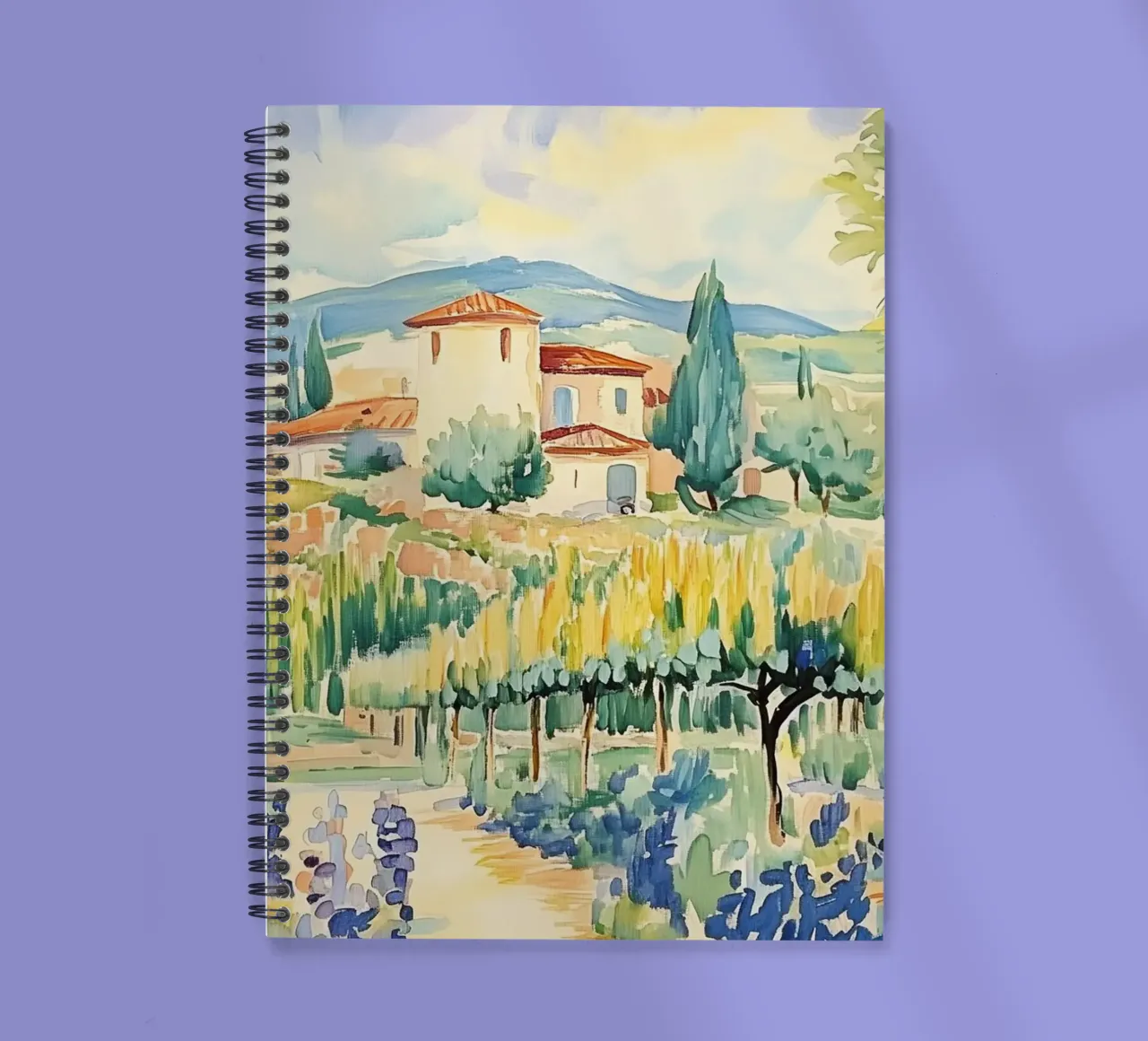 Acquerello di villa toscana con vigneto diario ad anelli da Melloi Art Print