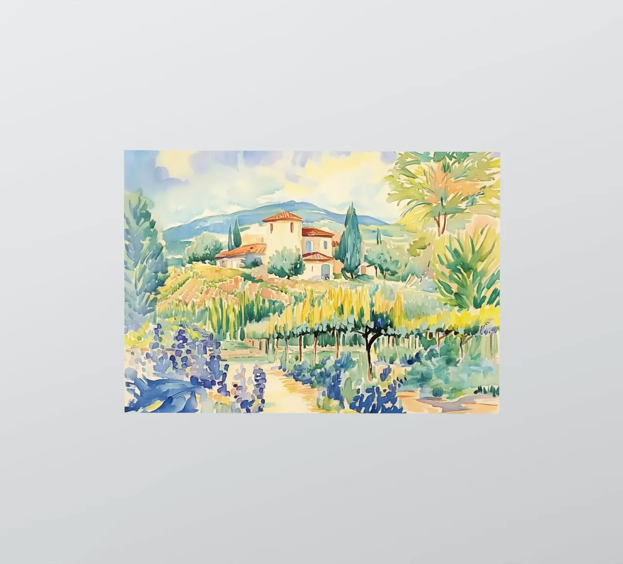 Tuscan Villa Watercolor with Vineyard sticker by Melloi Art Print