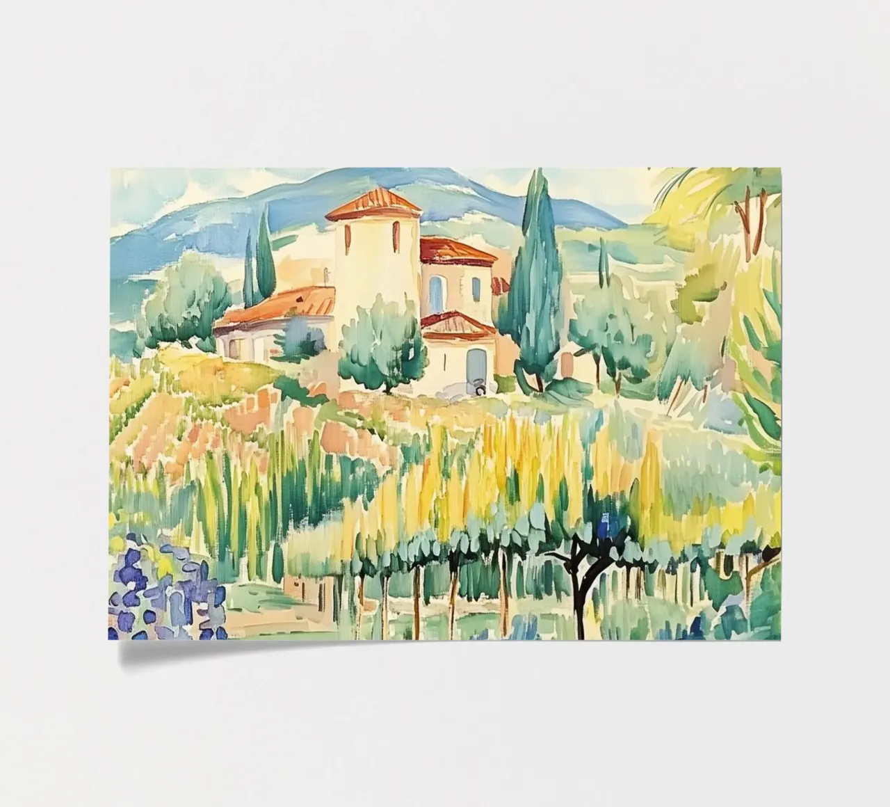 Tuscan Villa Watercolor with Vineyard sticker sheet by Melloi Art Print
