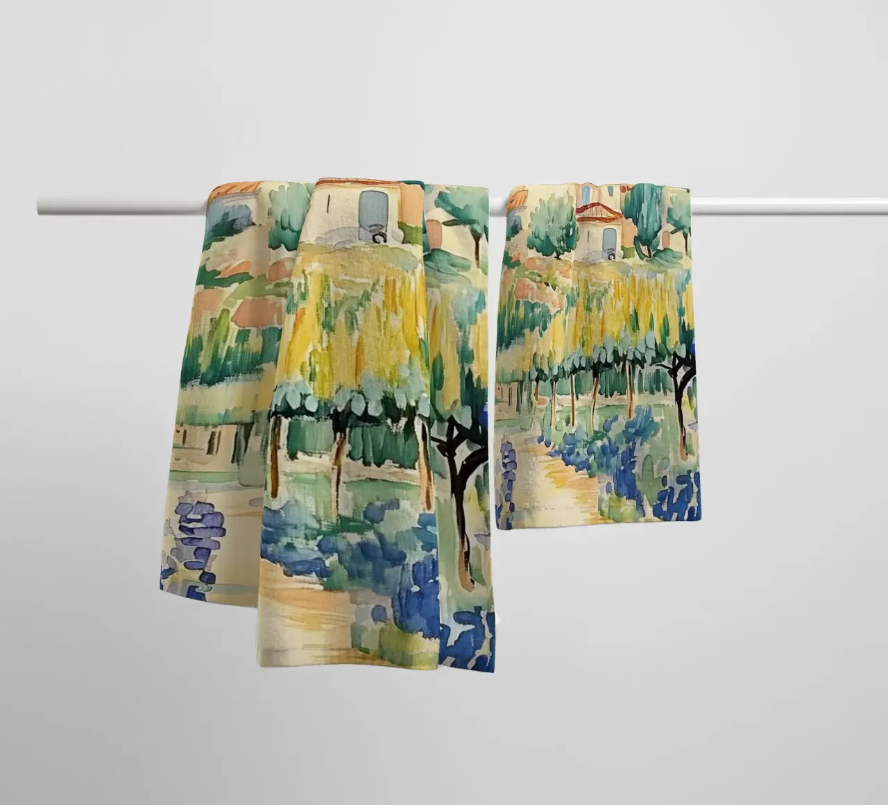 Acquerello di villa toscana con vigneto asciugamano da bagno da Melloi Art Print