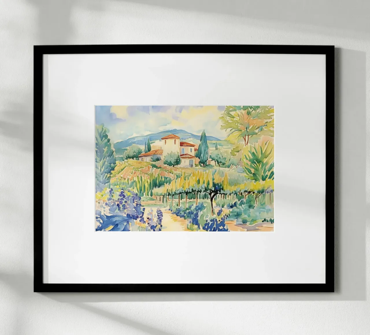 Acquerello di villa toscana con vigneto carta hahnemühle da Melloi Art Print
