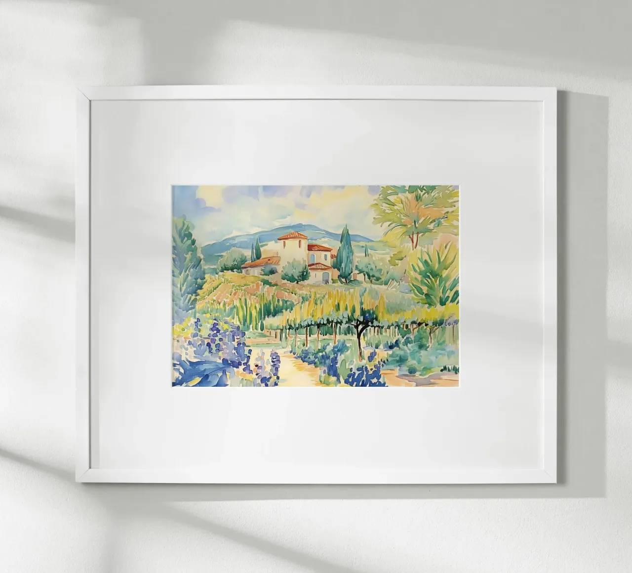 Acquerello di villa toscana con vigneto carta hahnemühle da Melloi Art Print